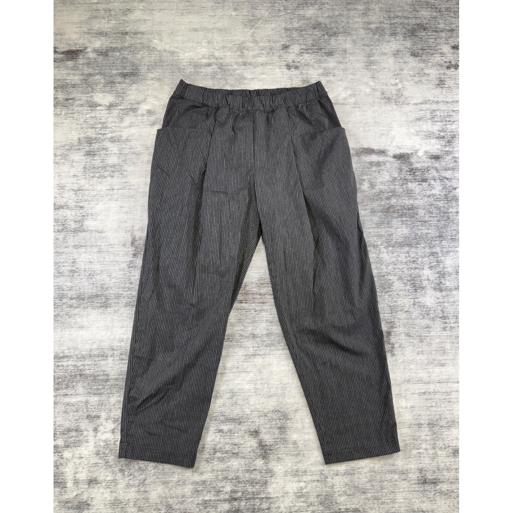 Lucy Charcoal Grey Pinstripe Relaxed Tapered Cropped Pants Elastic Waist Pleated